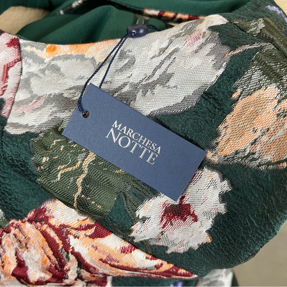 NWT Marchesa Notte Brocade Floral Green Midi Dress - Picture 9 of 10